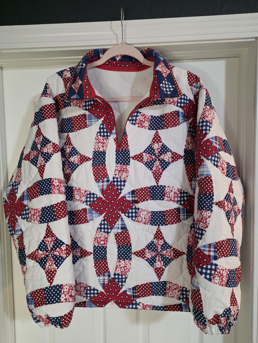 Patchwork Star Quilted Pullover - Red, White & Blue